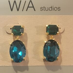Faux Emerald and Gold Statement Earrings